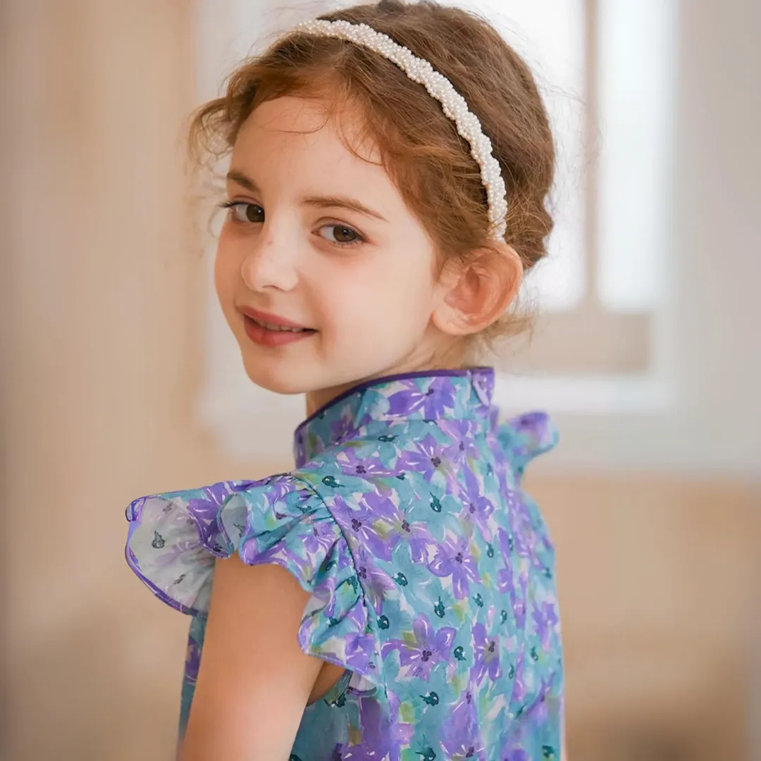 复古中式飞袖碎花旗袍裙 Vintage-Style Ruffled Sleeve Floral Cotton Qipao Dress