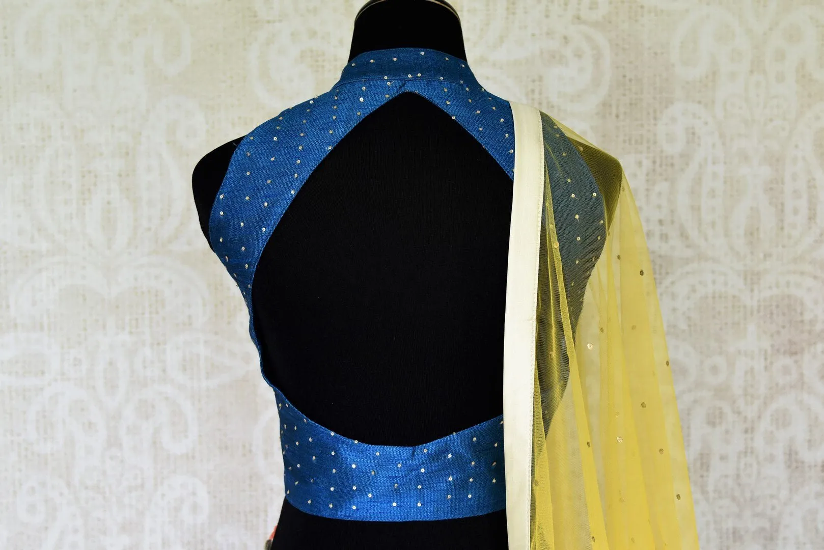 300169 White Raw Silk Embroidered Lehenga with Yellow Sequin Dupatta