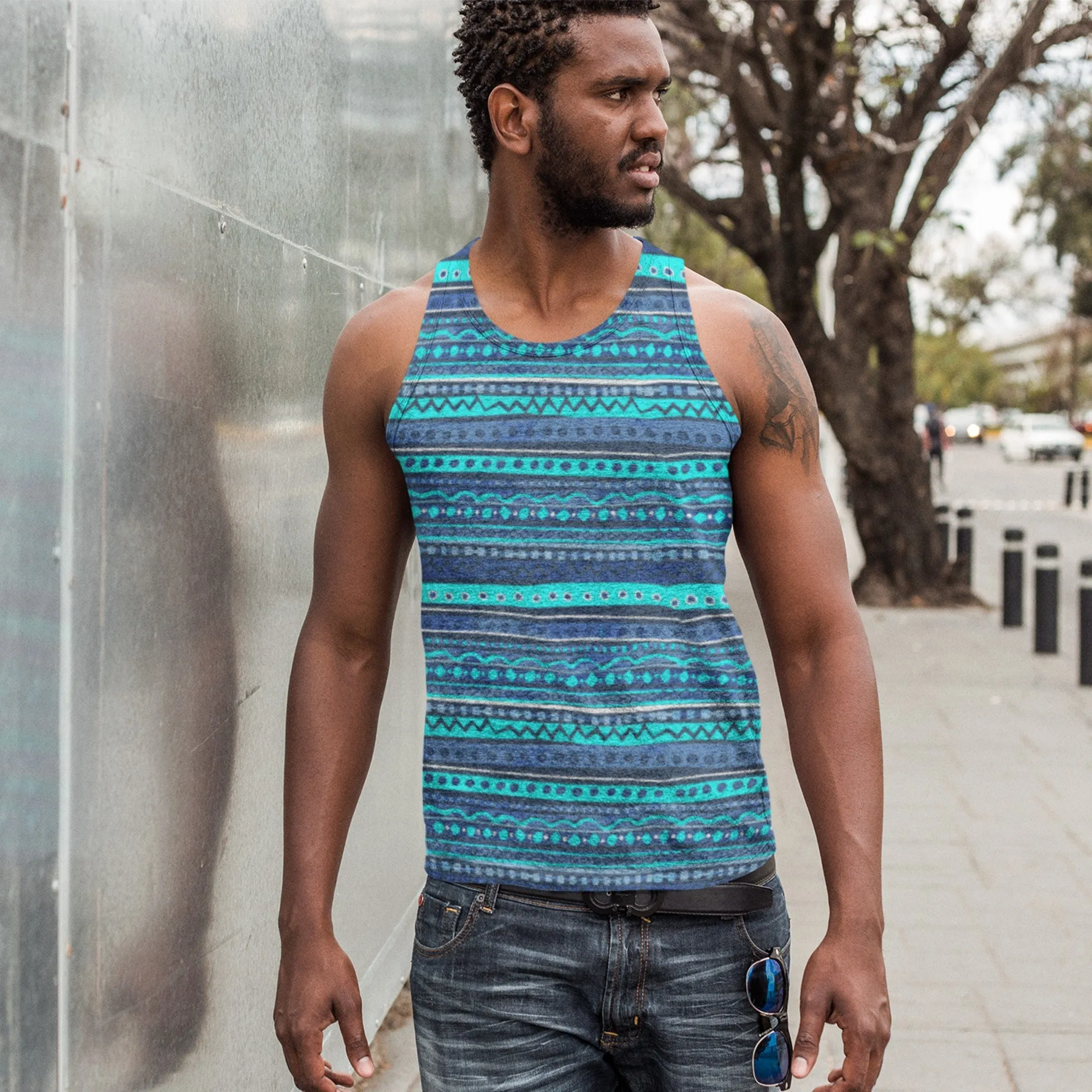 65 MCMLXV Men's Blue Batik Stripe Tank Top