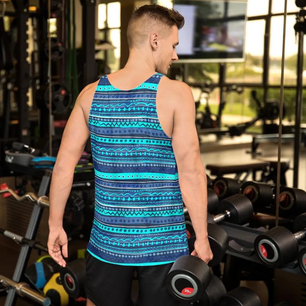 65 MCMLXV Men's Blue Batik Stripe Tank Top