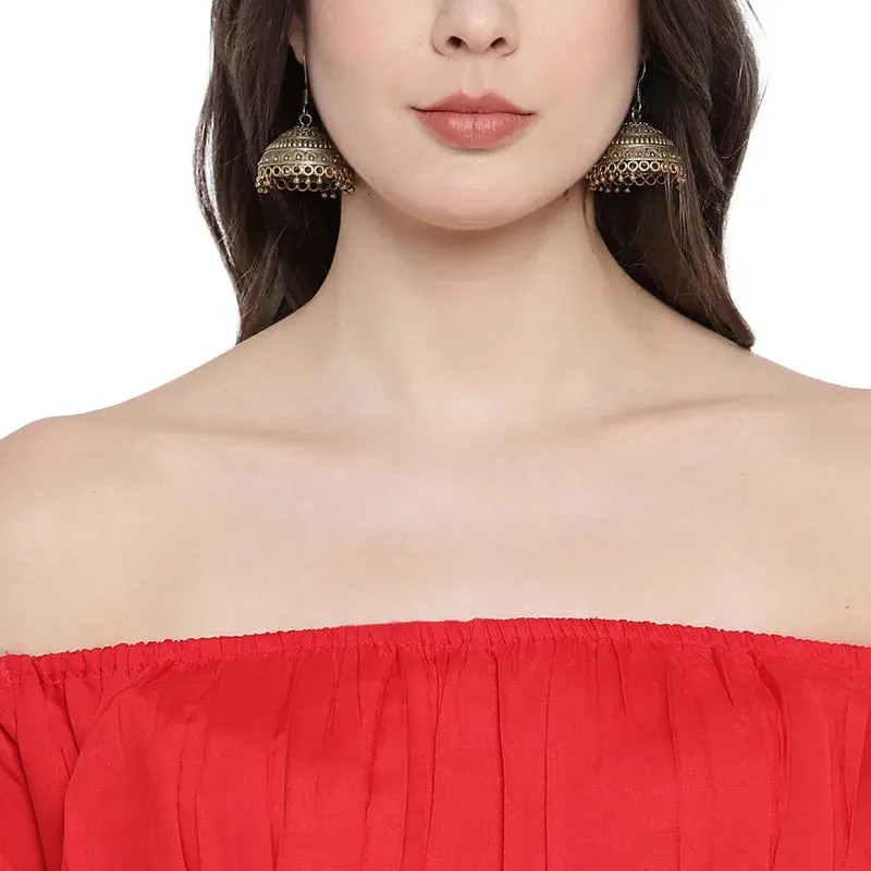 Aawari Rayon Two Piece Prom Dress For Girls and Women Red-AM083-Red