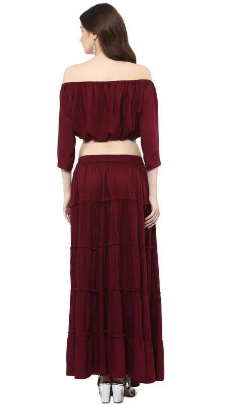 Aawari Rayon Two Piece Prom Dress For Girls and Women Wine-AM083-Wine