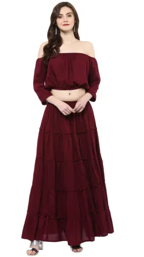 Aawari Rayon Two Piece Prom Dress For Girls and Women Wine-AM083-Wine