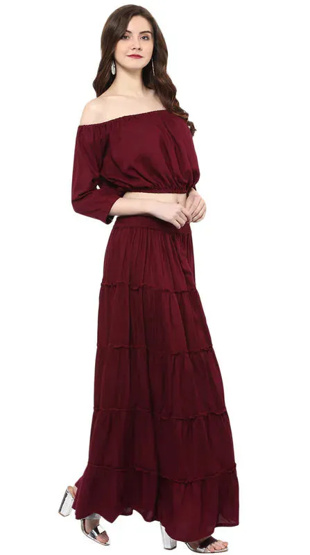Aawari Rayon Two Piece Prom Dress For Girls and Women Wine-AM083-Wine