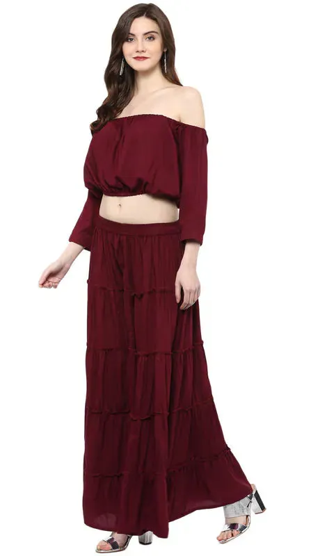 Aawari Rayon Two Piece Prom Dress For Girls and Women Wine-AM083-Wine