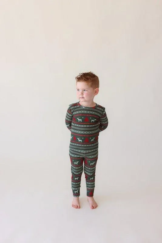 Bamboo Long Sleeve Pajama Set - Holiday Fair Isle (Deer)