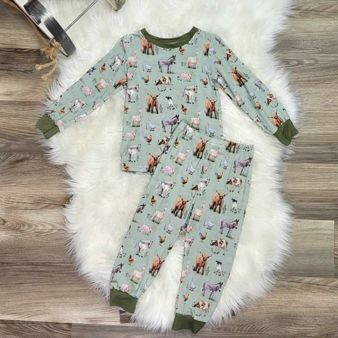 Bamboo Two-Piece Pajama Set-Unisex Farm Animal Print