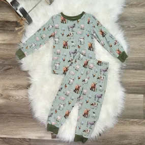Bamboo Two-Piece Pajama Set-Unisex Farm Animal Print