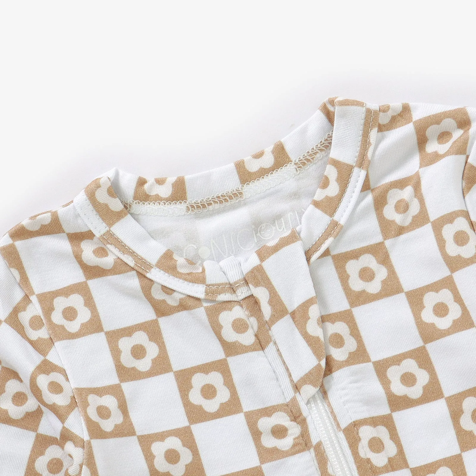 Bamboo Zip Baby Pajamas - Checkered Daisies