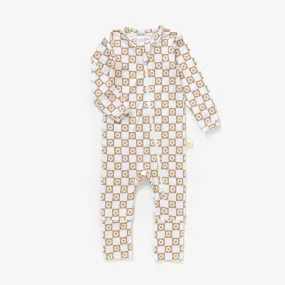 Bamboo Zip Baby Pajamas - Checkered Daisies