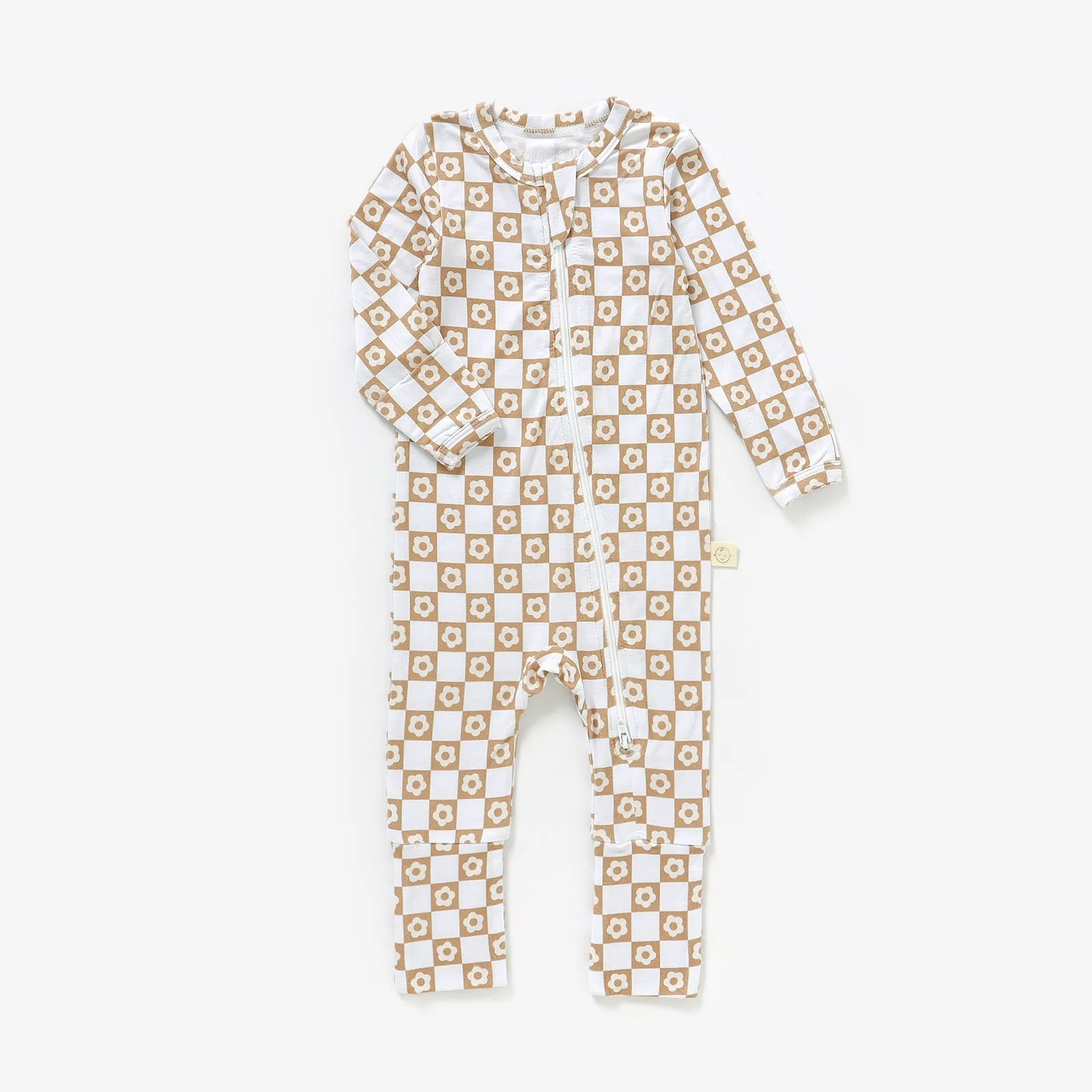 Bamboo Zip Baby Pajamas - Checkered Daisies