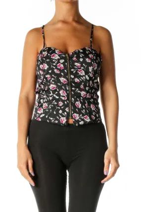 Black Floral Print Chic Top