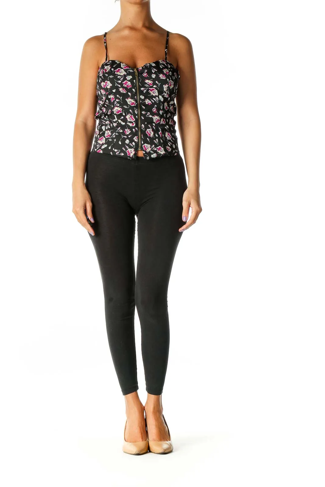 Black Floral Print Chic Top
