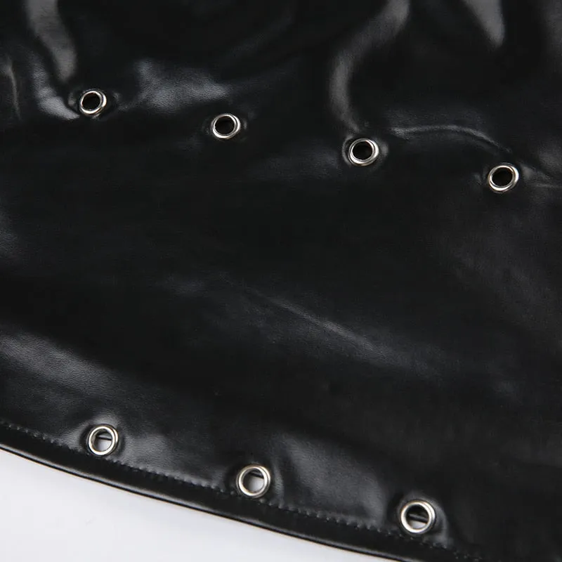 Black PU Leather Belt Sexy Top