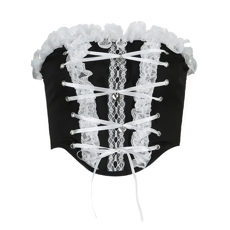 Black Strapless Lace Spliced Short Top