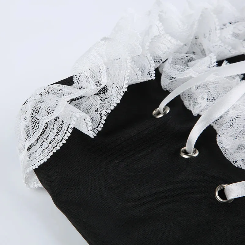 Black Strapless Lace Spliced Short Top