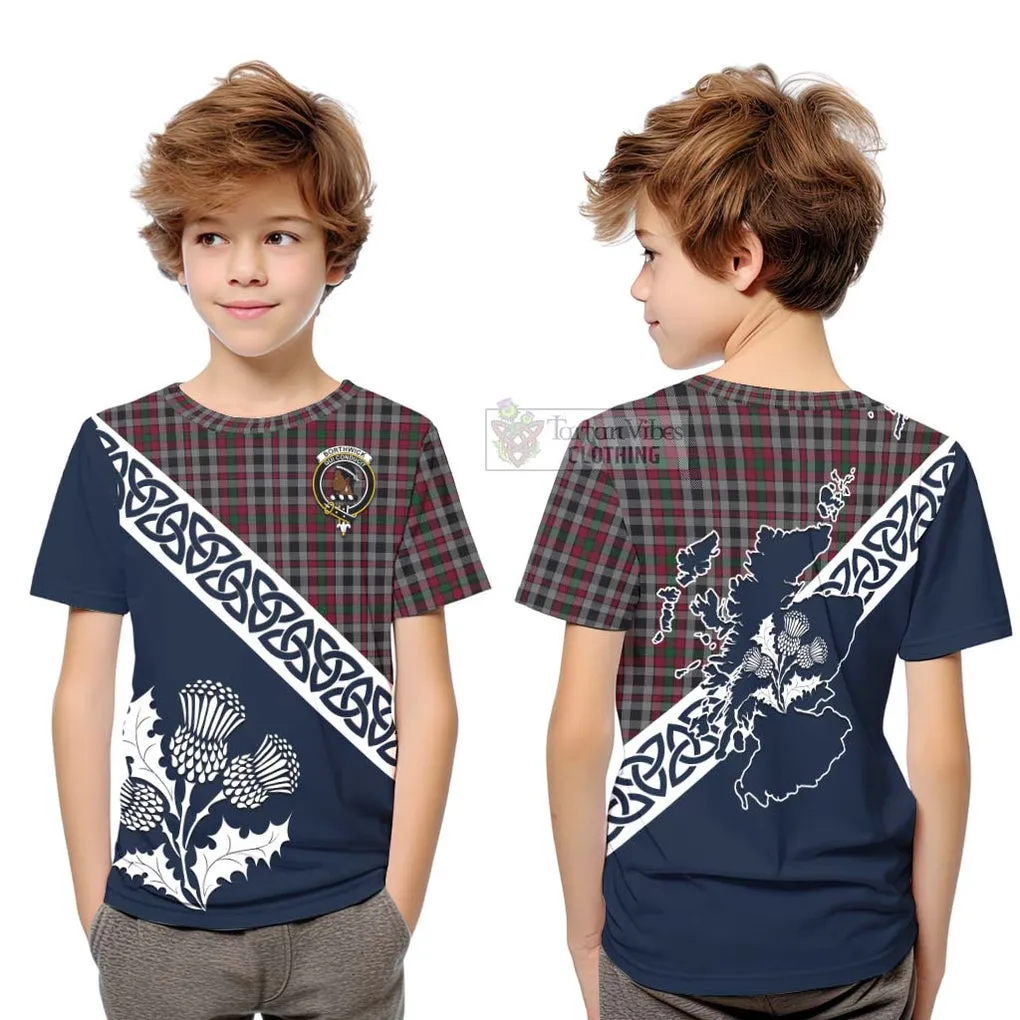 Borthwick Tartan Kid T-Shirt Featuring Thistle and Scotland Map