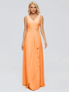 Bridesmaid Dresses Orange Maria Modern Sheath V Neck Chiffon Bridesmaid Dresses