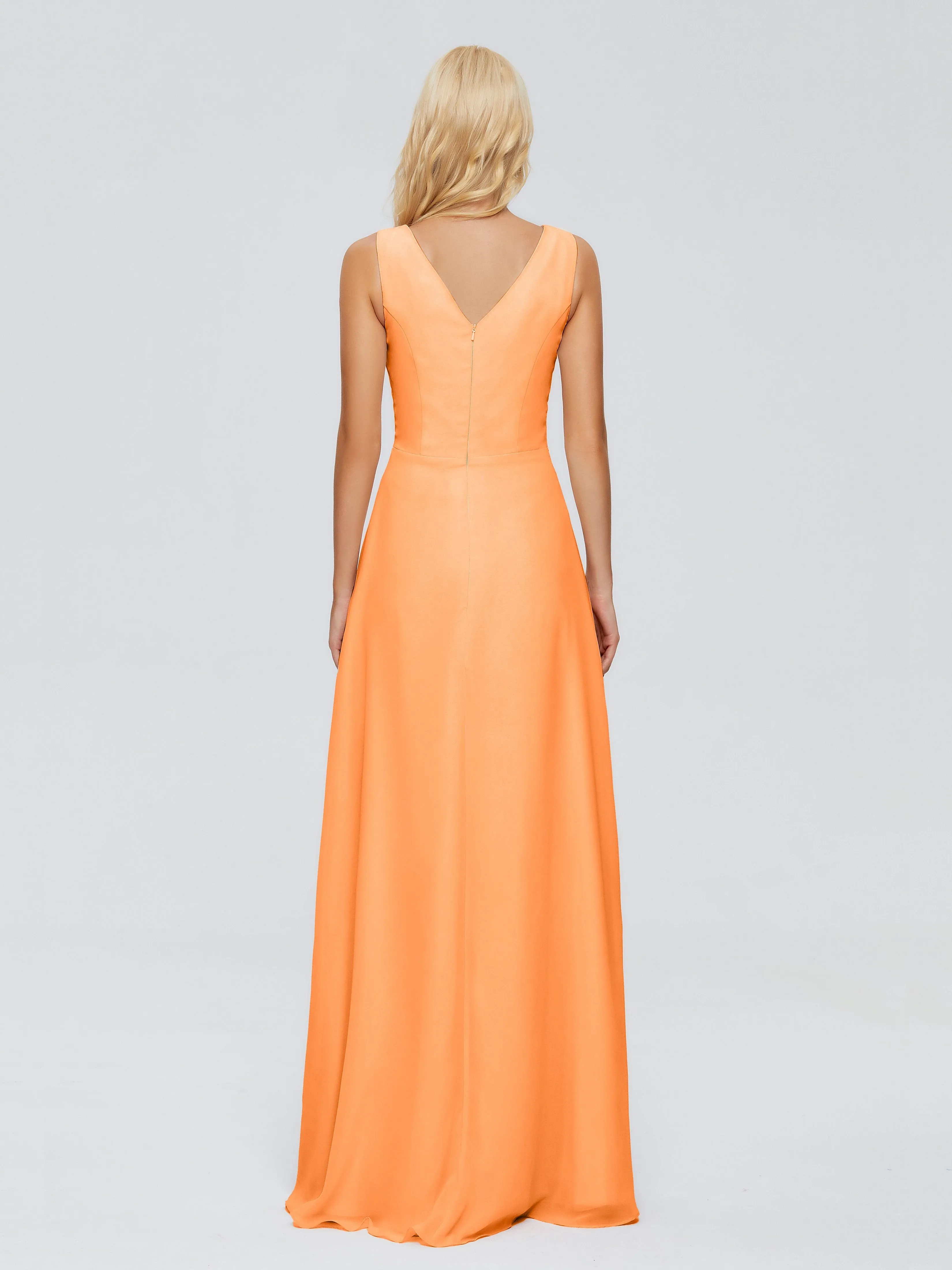 Bridesmaid Dresses Orange Maria Modern Sheath V Neck Chiffon Bridesmaid Dresses