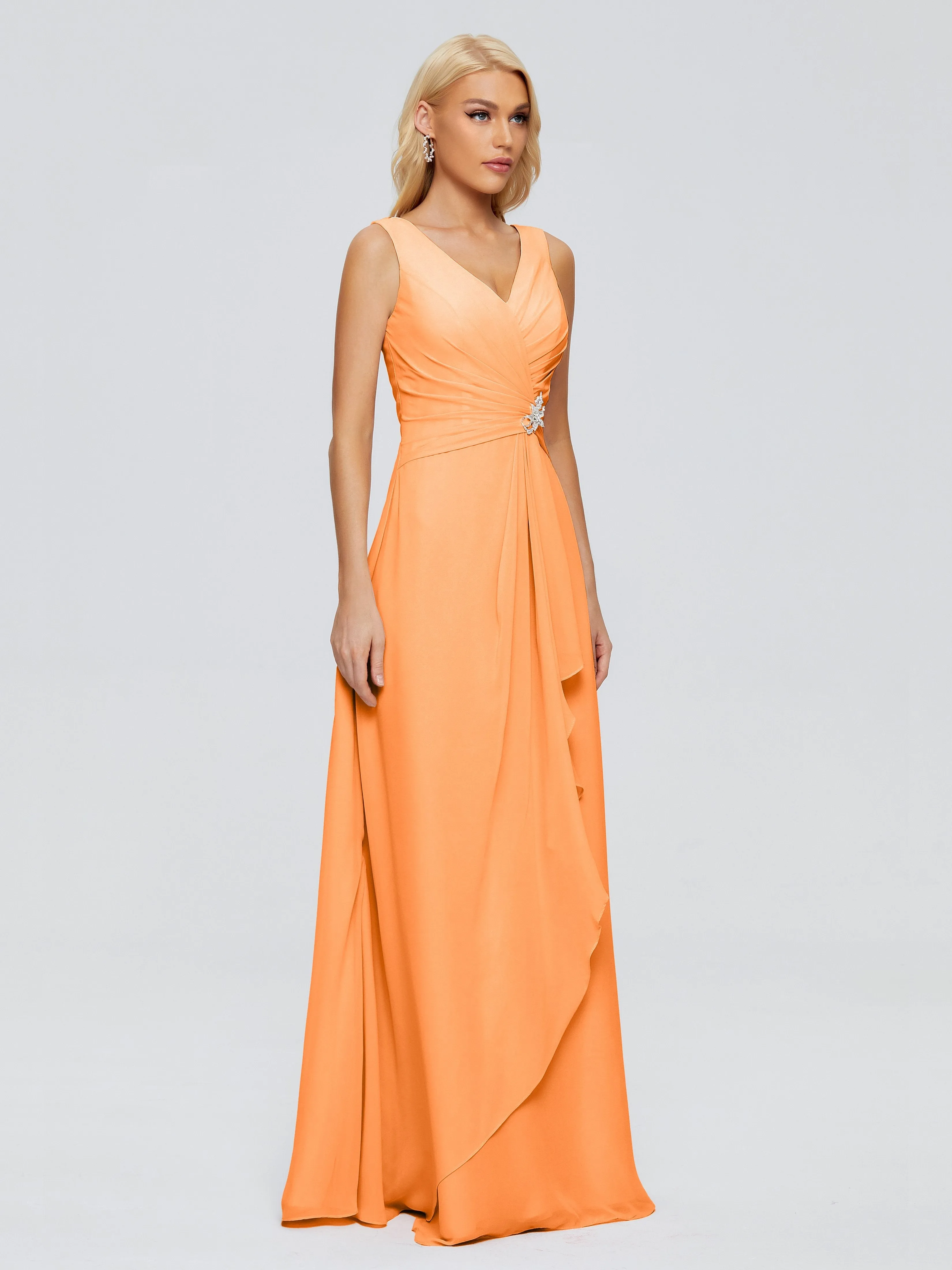 Bridesmaid Dresses Orange Maria Modern Sheath V Neck Chiffon Bridesmaid Dresses