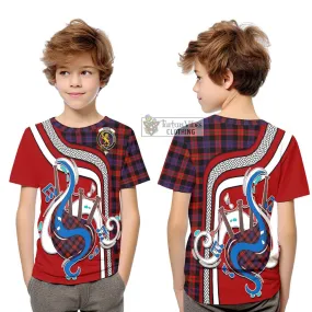 Broun Modern Tartan Kid T-Shirt with Epic Bagpipe Style