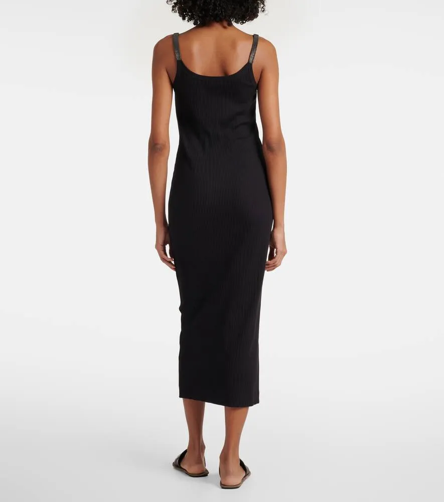 Brunello Cucinelli Monili cotton-blend jersey midi dress