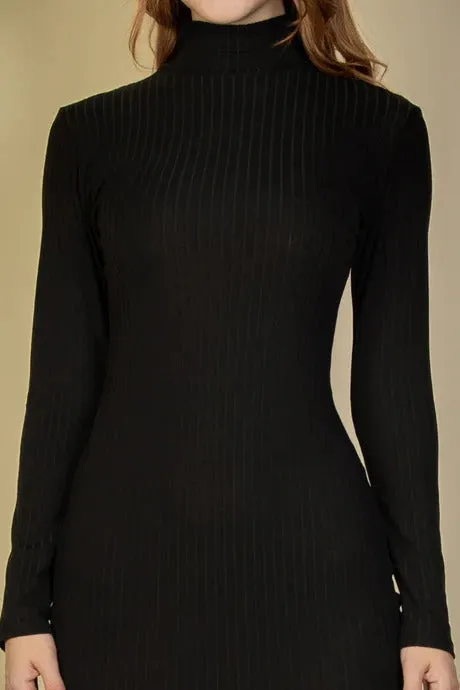 Capella | Ribbed Mock Neck Long Sleeve Bodycon Midi Dress