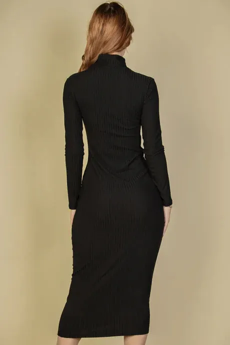 Capella | Ribbed Mock Neck Long Sleeve Bodycon Midi Dress