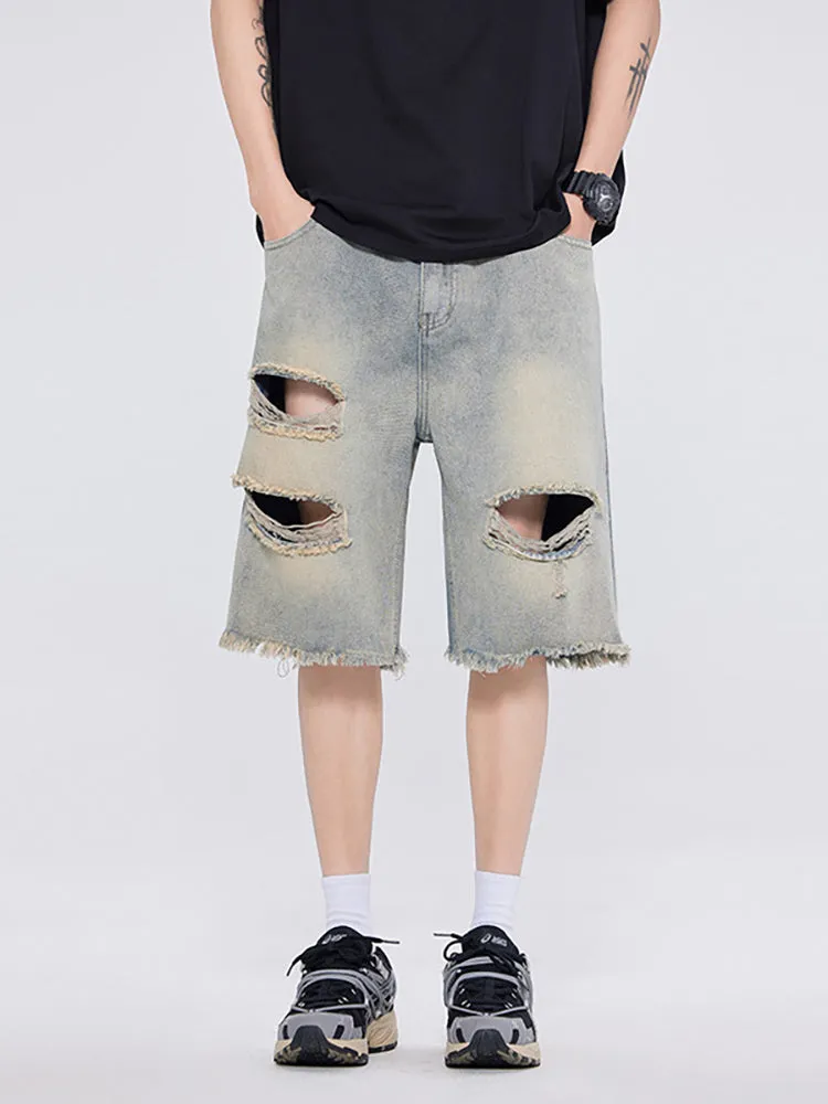 Casual Washed Holes Denim Shorts