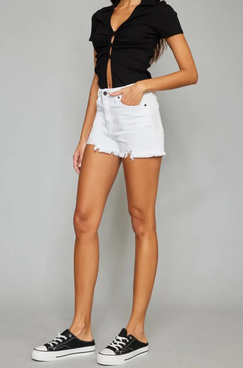 Colette High Rise Distressed Hem Denim Shorts