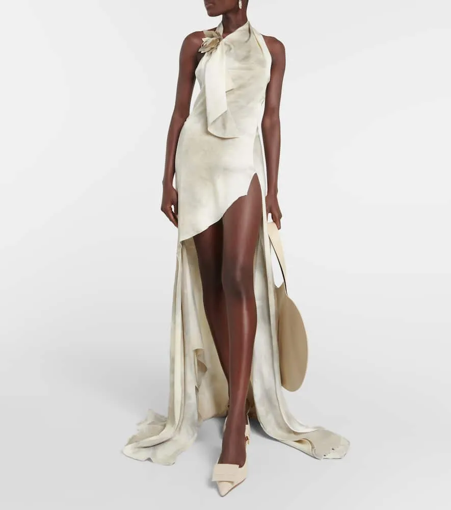 Coperni Floral-appliqué asymmetric gown