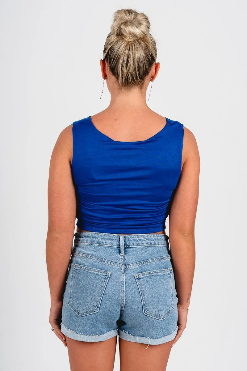 Cowl neck tank top cobalt blue