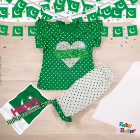 Cute Dress For A Baby Girl For 14 August With Beautiful Green Shirt And Cute Pajama
