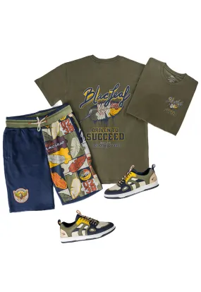 Driven To Succeed Olive Shirt, Shorts and Sneaker Combo