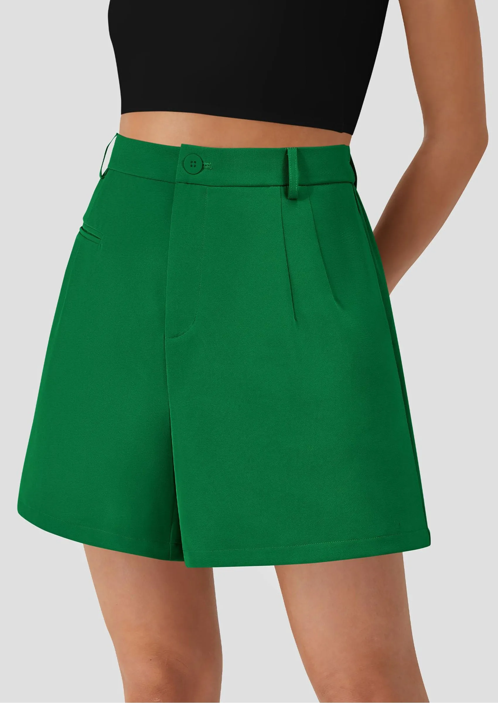 Elastic High Waisted Wide Leg Business Casual Dressy Shorts with Pockets