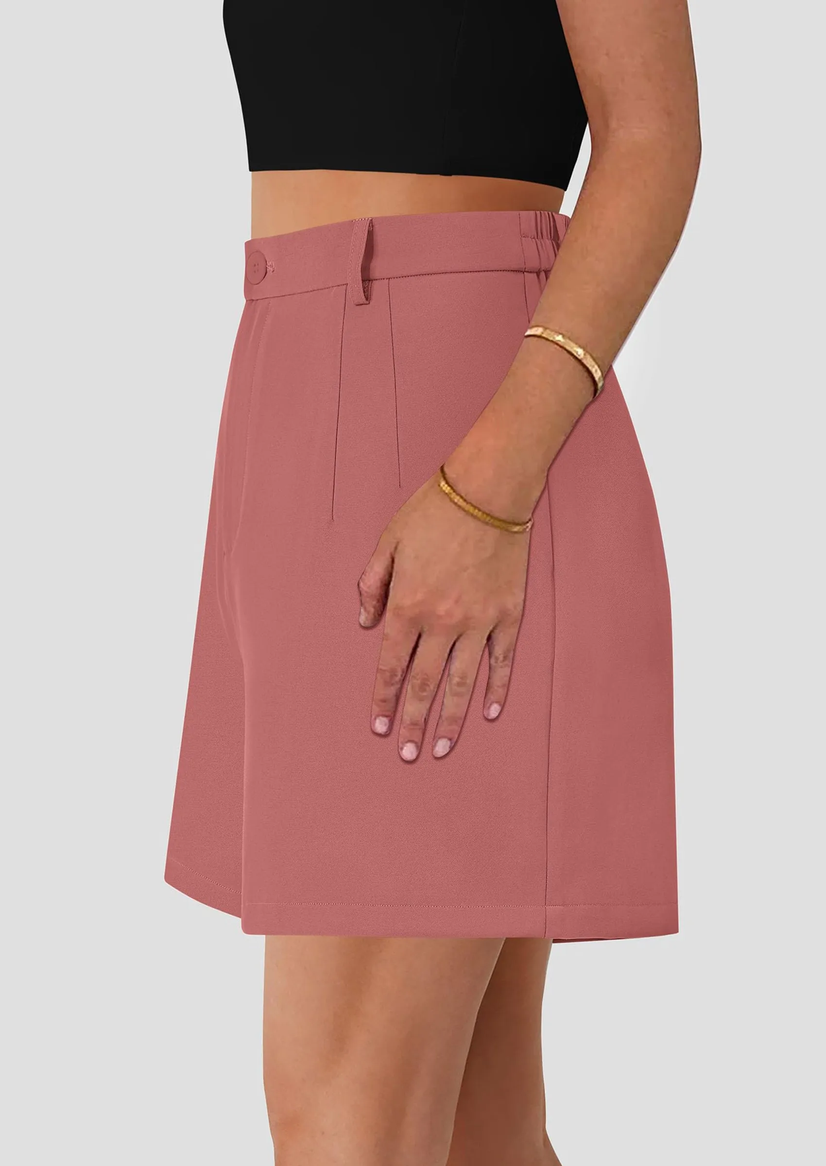 Elastic High Waisted Wide Leg Business Casual Dressy Shorts with Pockets