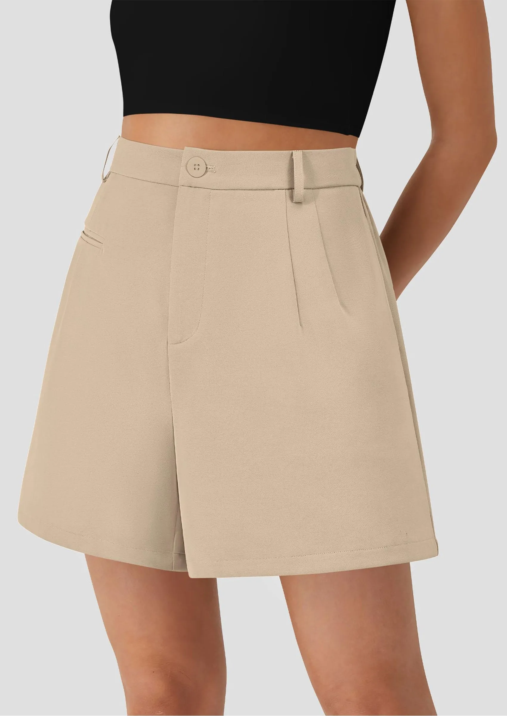 Elastic High Waisted Wide Leg Business Casual Dressy Shorts with Pockets