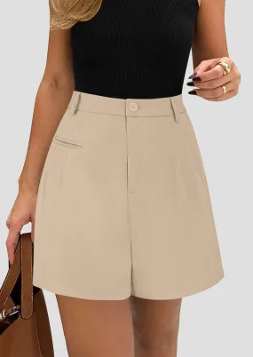 Elastic High Waisted Wide Leg Business Casual Dressy Shorts with Pockets