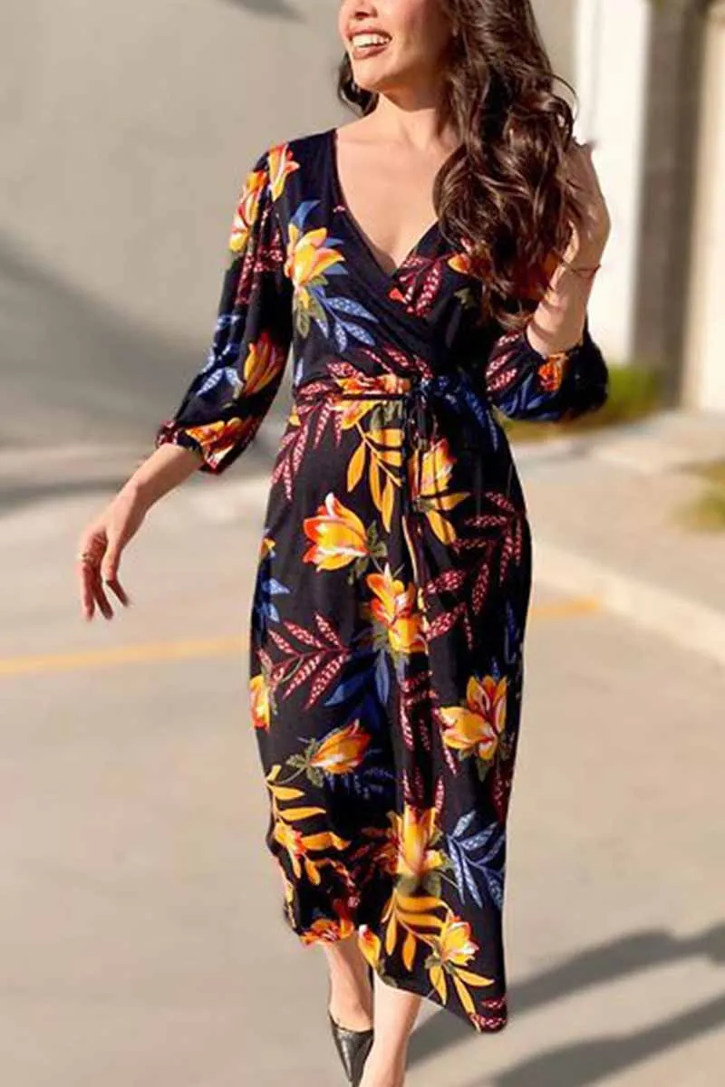Florcoo Casual Loose Round Modern Neck Camouflage Mini Dress
