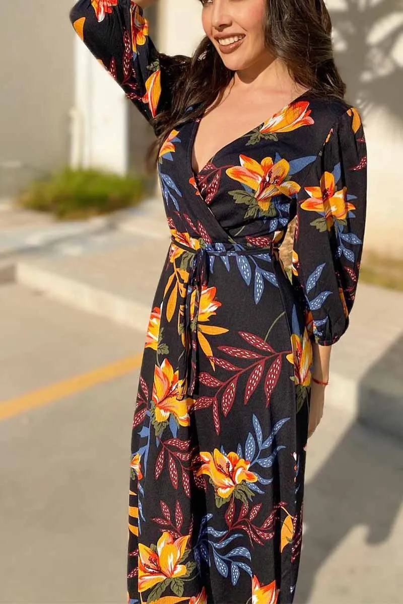 Florcoo Casual Loose Round Modern Neck Camouflage Mini Dress