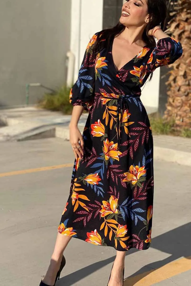 Florcoo Casual Loose Round Modern Neck Camouflage Mini Dress