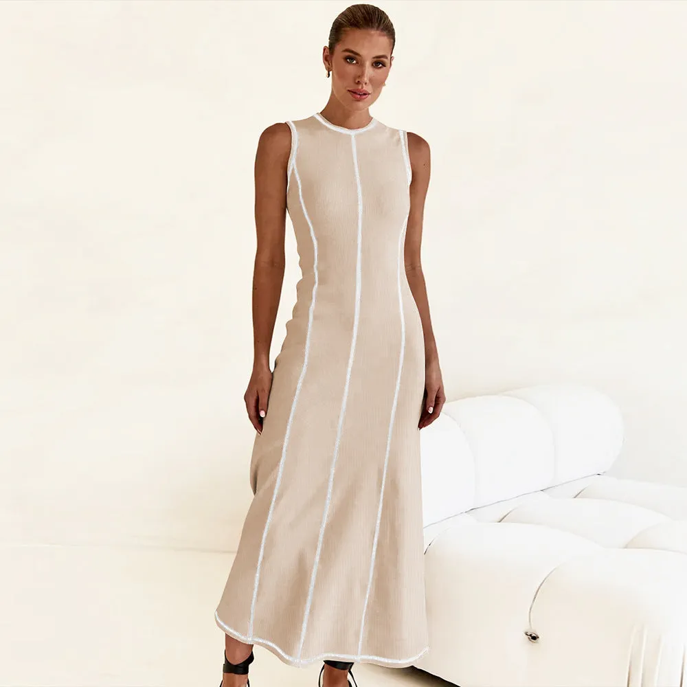 French Style Striped A-line Knitted Dress