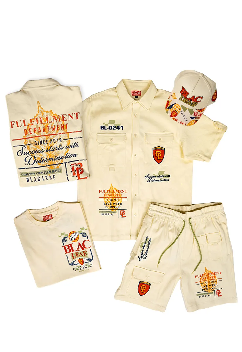 Fulfillment Dept. Button Up Shirt, Fulfillment Dept. Shirt, Fulfillment Dept. Utility Shorts and Fulfillment Dept. Trucker Hat Bundle