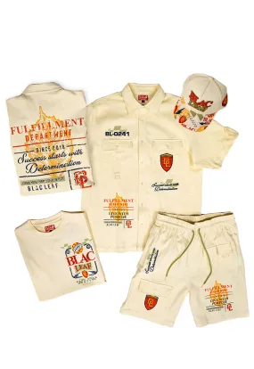 Fulfillment Dept. Button Up Shirt, Fulfillment Dept. Shirt, Fulfillment Dept. Utility Shorts and Fulfillment Dept. Trucker Hat Bundle