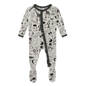 Girl's Print Bamboo Classic Ruffle Footie with Zipper - Doodles