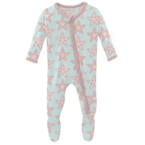 Girl's Print Bamboo Muffin Ruffle Footie with Zipper - Fresh Air Fancy Starfish
