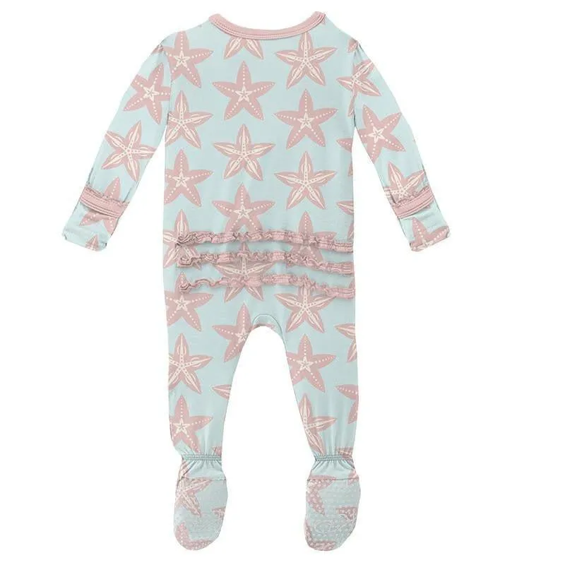 Girl's Print Bamboo Muffin Ruffle Footie with Zipper - Fresh Air Fancy Starfish
