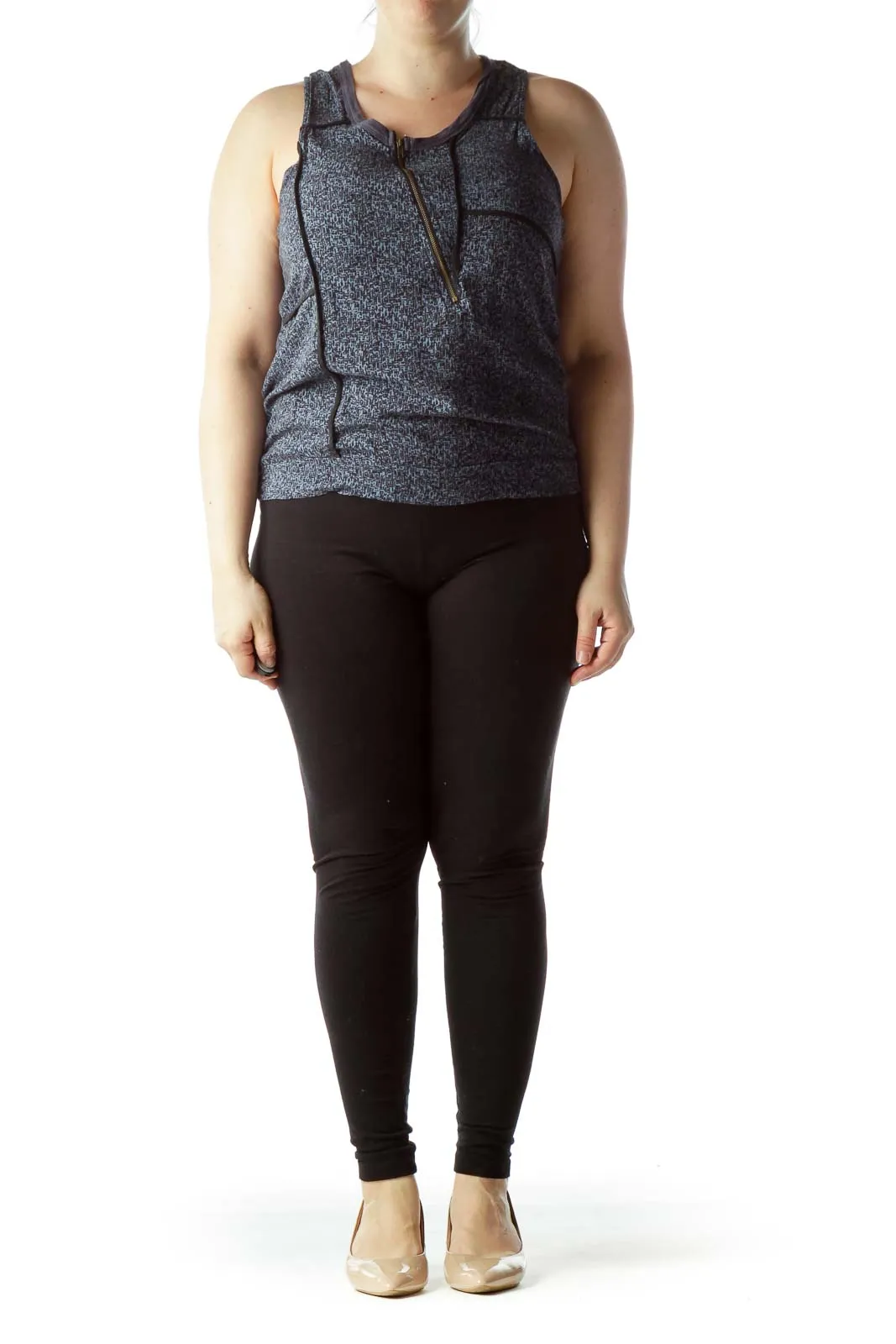 Gray Heathered Zip-Front Tank Top