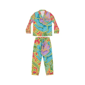 Green and red flowers - Inovax Women's Satin Pajamas