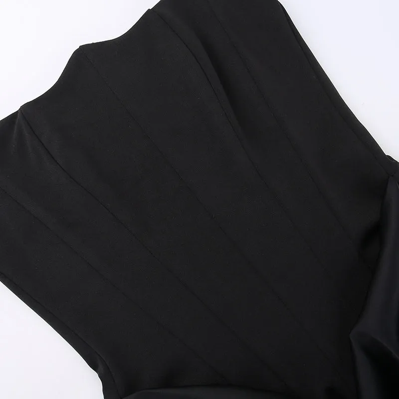 High-end Pleated Satin Black Dress